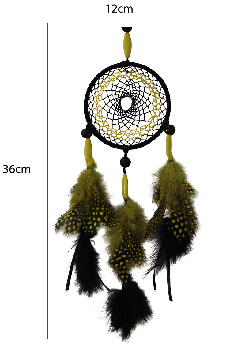 Daedal dream catchers - Dandelion Yellow Wool and Wool Blend Long Wooden Beaded Dream Catcher (Dimensions 36cm L X 12cm W X 1cm D) Hand Made Hand Crafted Home Décor Wall Hanging DDC123