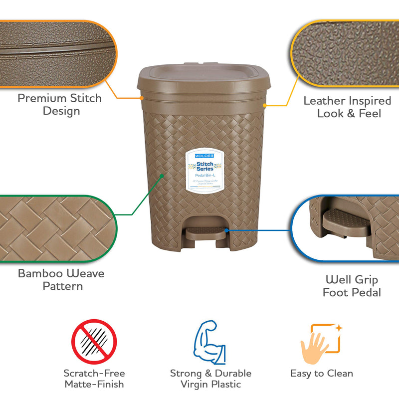 Kolorr Stitch Pedal Waste Bin Modern Design Trash Can Plastic Dustbin - 15L (Brown)