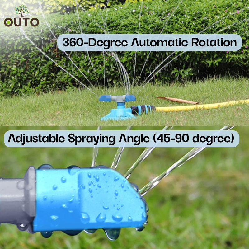 OUTO Automatic Garden Sprinkler 360 Degree Rotating Adjustable 3 Arm Water Sprayer for Watering Plants Outdoor Lawn Yard Irrigation System (Coverage Upto 2000 sqft)