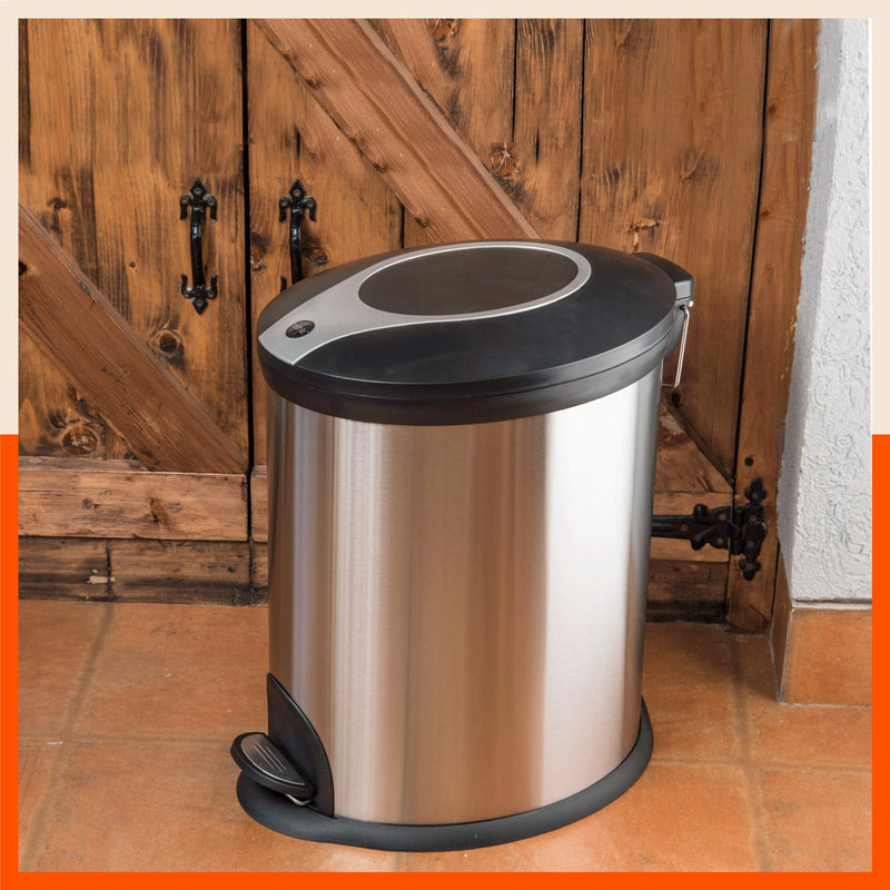 Bathla Stainless Steel and Plastic Step Bin, 5 litres, Silver and Black