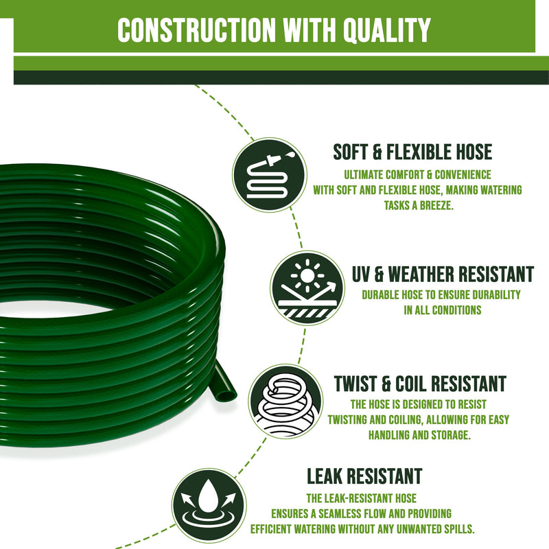 OUTO 10Mtr 0.75 Inch Braided Water Pipe with Hose Connector/Jointer/Nozzle & Clamps Lightweight Flexible Gardening Cleaning Outdoor-Indoor Use (32 feet, Dark Green)