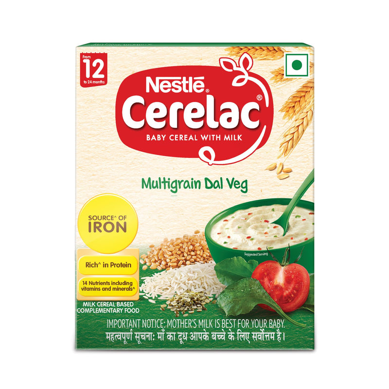 Nestlé CERELAC Baby Cereal with Milk, Multigrain Dal Veg – From 12 Months, 300g BIB Pack