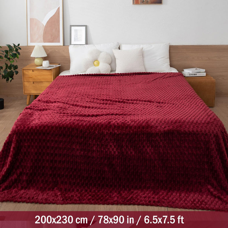 HOKIPO 220 GSM Flannel AC Throw Blanket Double Bed Queen, 200x230 cm / 6.5x7.5 feet, Maroon (AR-4918-MRN)