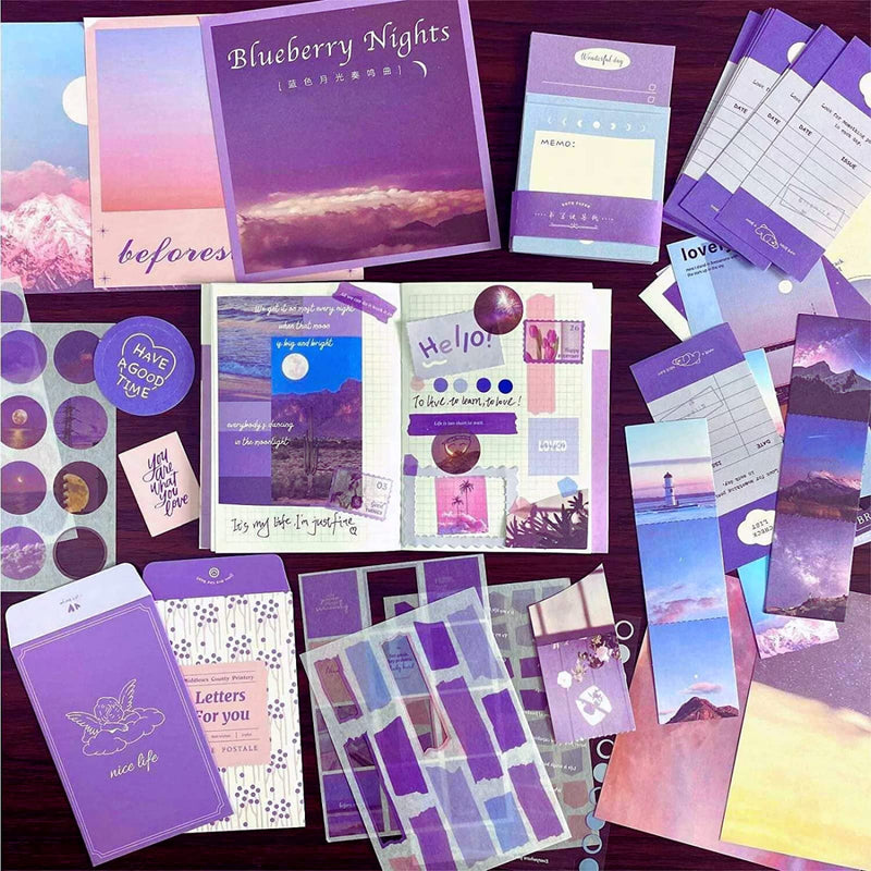 The AutoStory Aesthetic Junk Journal Kit: A6 Notebook, Stickers, DIY Craft Set for Teens, Boys, Girls. Creative Supplies for Daily Journaling, Scrapbooking (Letter from The Moon, Purple), Paper