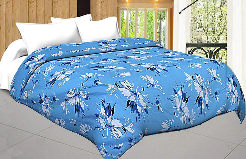 ROMAN HOME Microfiber Design Print only Single Bed Reversible ac Blanke/ac Dohar/Quilt (Single Bed, Blue Flower) Size 85 X 65 in.