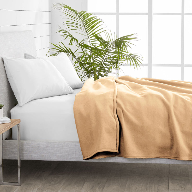 BSB HOME Plain Polar Fleece Heavy Weight Double Bed Blanket Warm Soft & Comfortable for Winter/AC Room/Hotel/Donation/Travelling (Beige, 1200 Gram, 90x90 Inches)