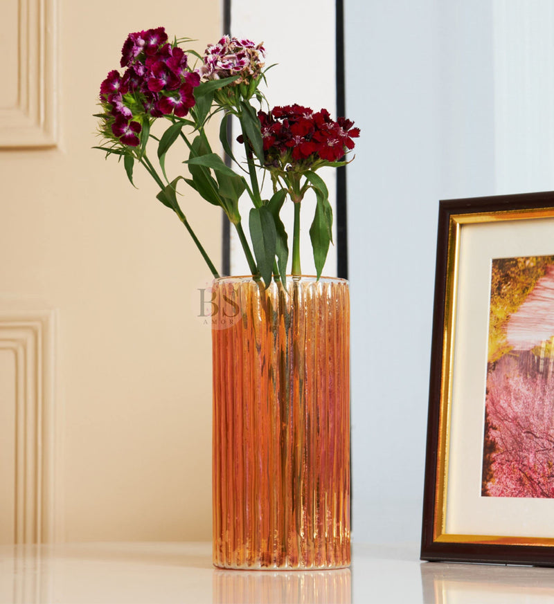 Bs amor Glass Cylinder Vases 6.3 Inch Tall - Multi-use: Pillar Candle, Floating Candles Holders or Flower Vase – Perfect as a Wedding Centerpieces Pack of 1 Silaidar(Orange)