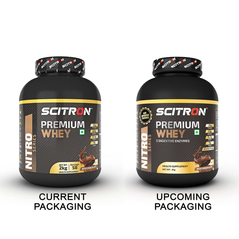 SCITRON Nitro Series Premium Whey 2Kg Rich Chocolate (58 Servings, 25g Protein, 9.5g BCAAs, 15.7g EAAs, 0g Sugar)