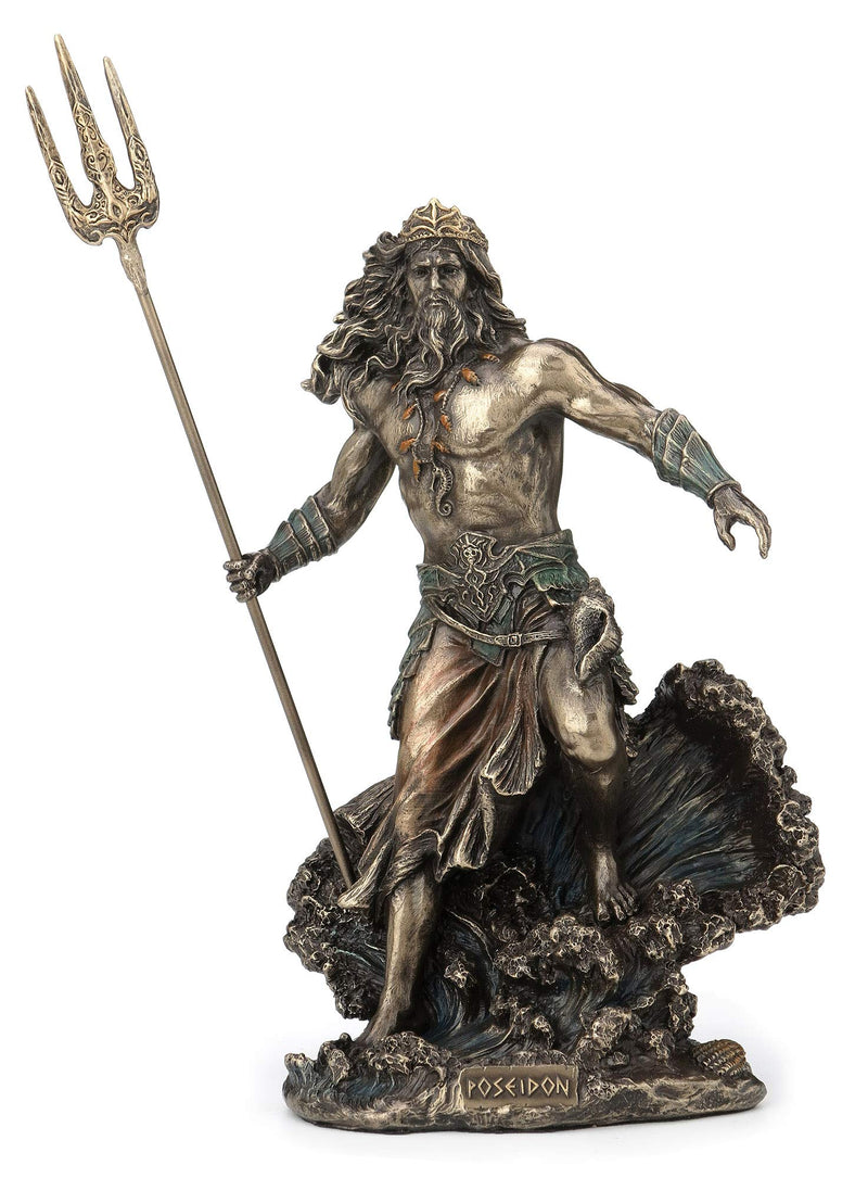 Veronese Design Resin Statues Greek God Poseidon Standing Over Crashing Waves Statue 6 X 10 X 3.75 Inches Bronze