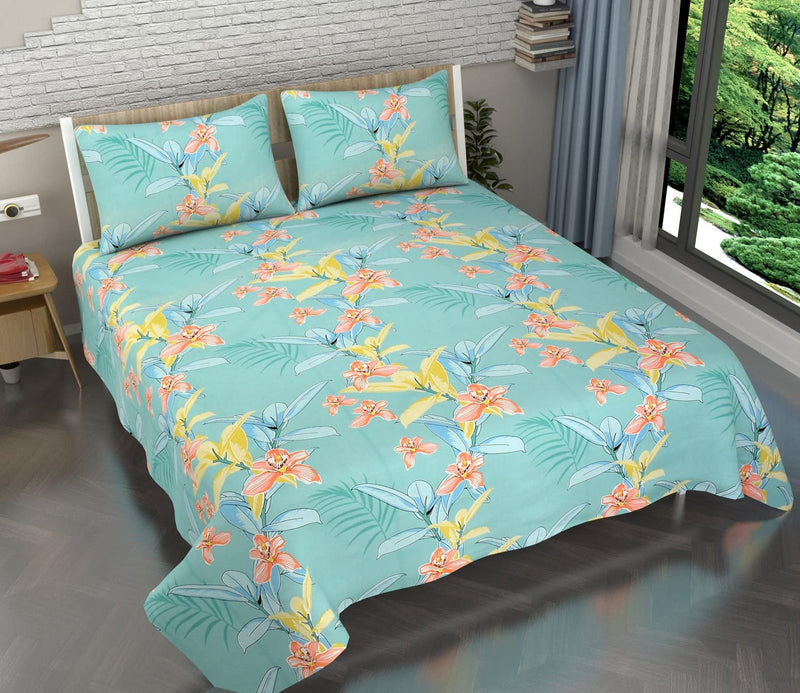 BADOTI Glace Cotton 160 TC Double bedsheet(90x100) with 2 Pillow Covers(17x27) inch, Light Aqua