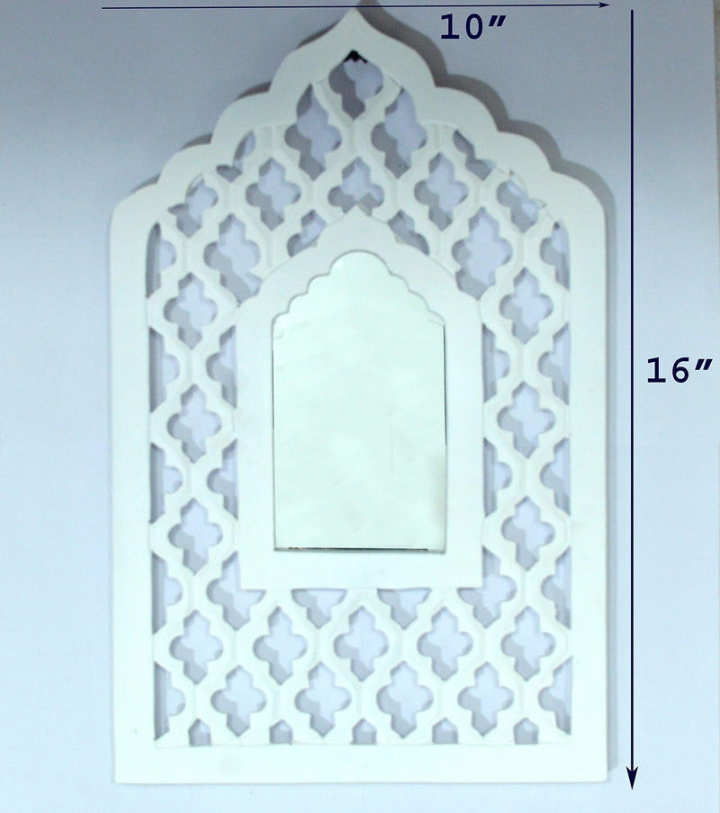 CRAFT N CREATIONS White Painted Wall Hanging Jharokha Inside Mirror, Wooden Wall Hanging, Wooden Wall Panel 16" x 10" Rectangular(Framed) (White)