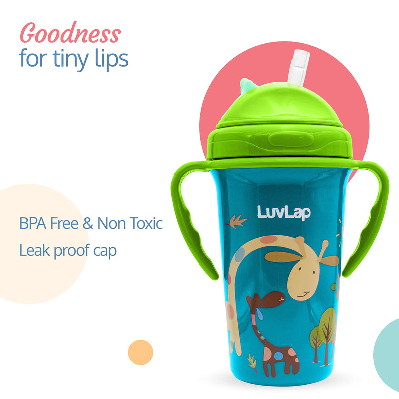 LuvLap Tiny Giffy Sippy Cup, Silicone Straw, BPA Free, 300 ml 18m+ (Green)