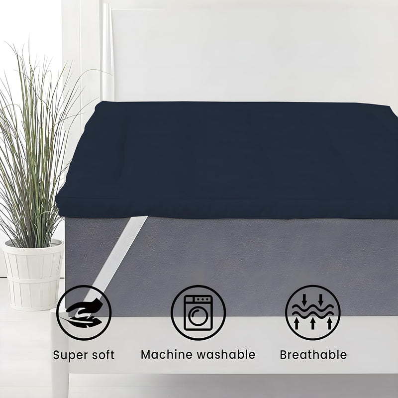 Texlux 800 GSM Dark Blue Microfiber Mattress Topper - 3-Inch Extra Thick Bedding