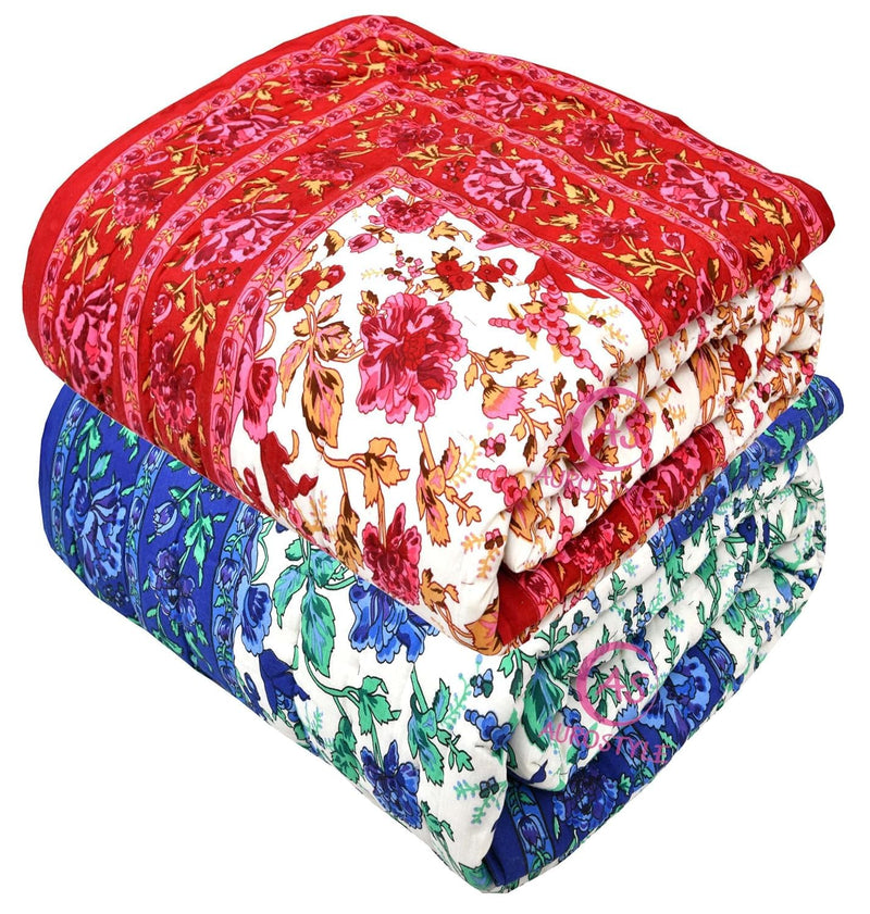 BLOCKSOFJAIPUR Jaipuri Razai Soft Light Weight Original Pure Cotton Winter and Summer Rajasthani Traditional Jaipuri Ac Quilt Single Bed, Set of 2