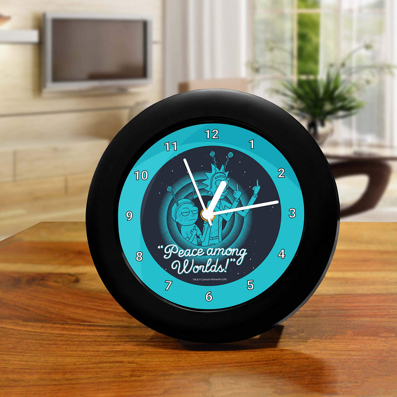 MCSID RAZZ- Rick and Morty Peace among world Design Table Clock New | for Desk |Table Clock for Office, Birthday Gift Officially Licensed by Turner Entertainment Co, USA