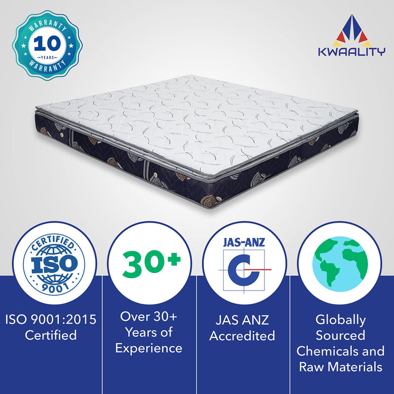 KWAALITY Springra Mattress | Alloy Bonnell Spring & High Resilience Foam (HR) | Plush & Bouncy Pillow Top Mattress (84X48X6)