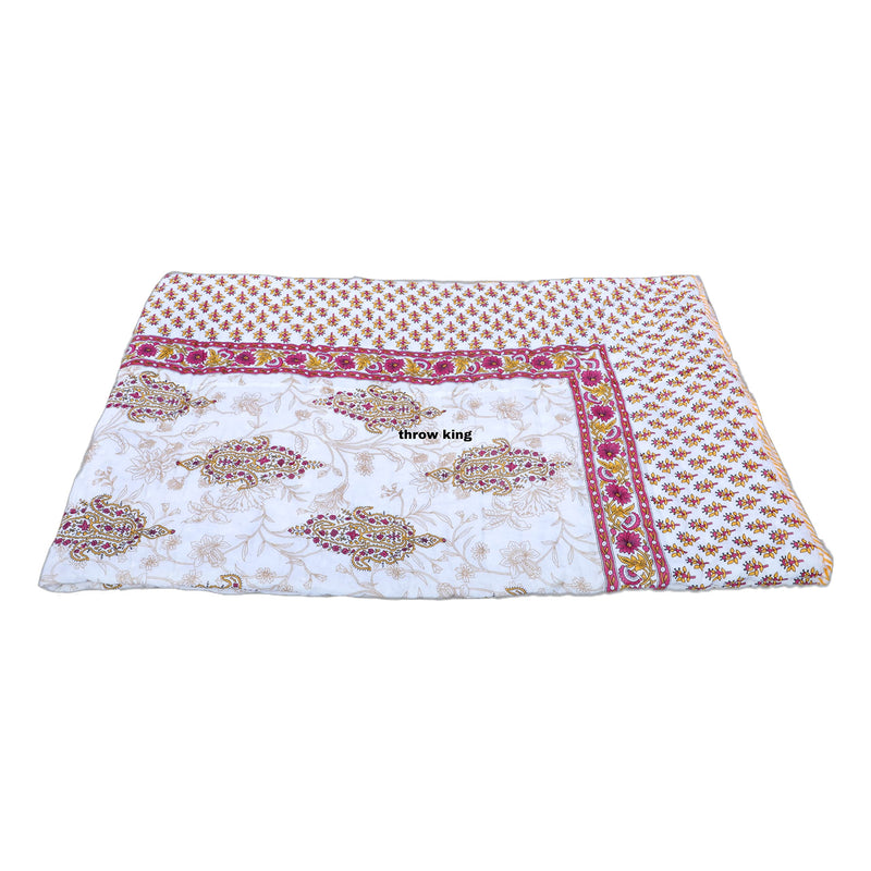 THROW KING Rajasthani Hand Made Traditional Hand look's Desing Pure Cotton Reversible Soft and Cozy Jaipuri razai Single Bed,Rajai,Quilt,Blanket,Dohar (Pack of 2)