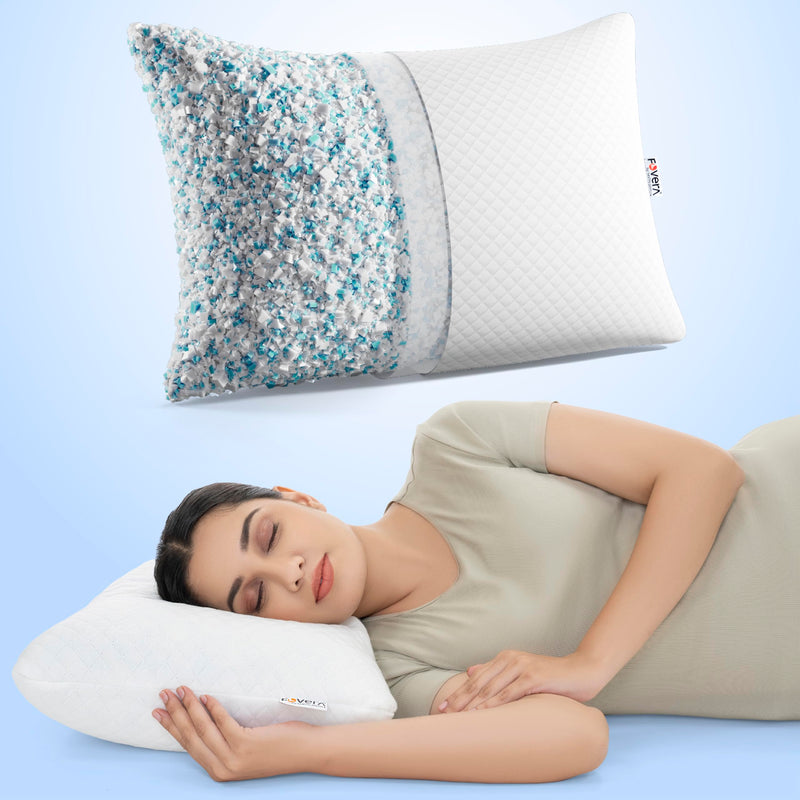 FOVERA Shredded Memory Foam Customizable Pillow, Height Adjustable Pillow for Sleeping - Memory Foam Pillow with Washable Cover (22 x 14 x 4 Inch, Pack of 1)