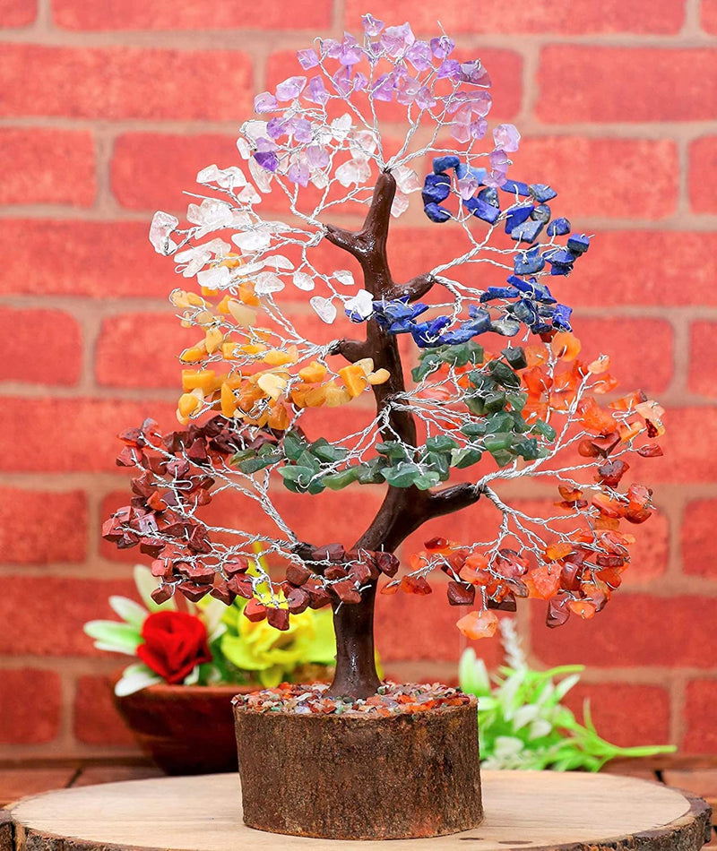 Chakra Tree of Life - 7 Chakra Tumble Stone Hanging, Crystal Tree for Positive Energy - Feng Shui Bonsai, Healing Stone, Attract Good Luck, Seven Chakra Gemstone Tree - Home Decoration, Spiritual Gift