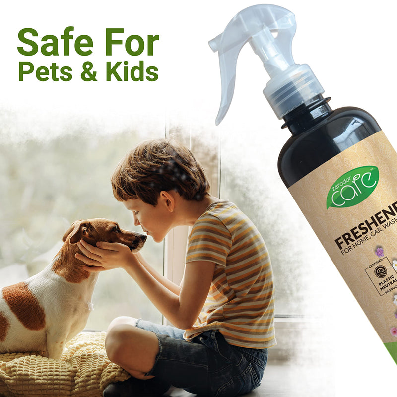 Zerodor Care Multipurpose Natural Freshener Spray for Home, Car & Washroom | Fabric Freshener | Long Lasting Fragrance | Non-Toxic | 100% Eco Friendly & Biodegradable | Safe for Kids | 400 ML |