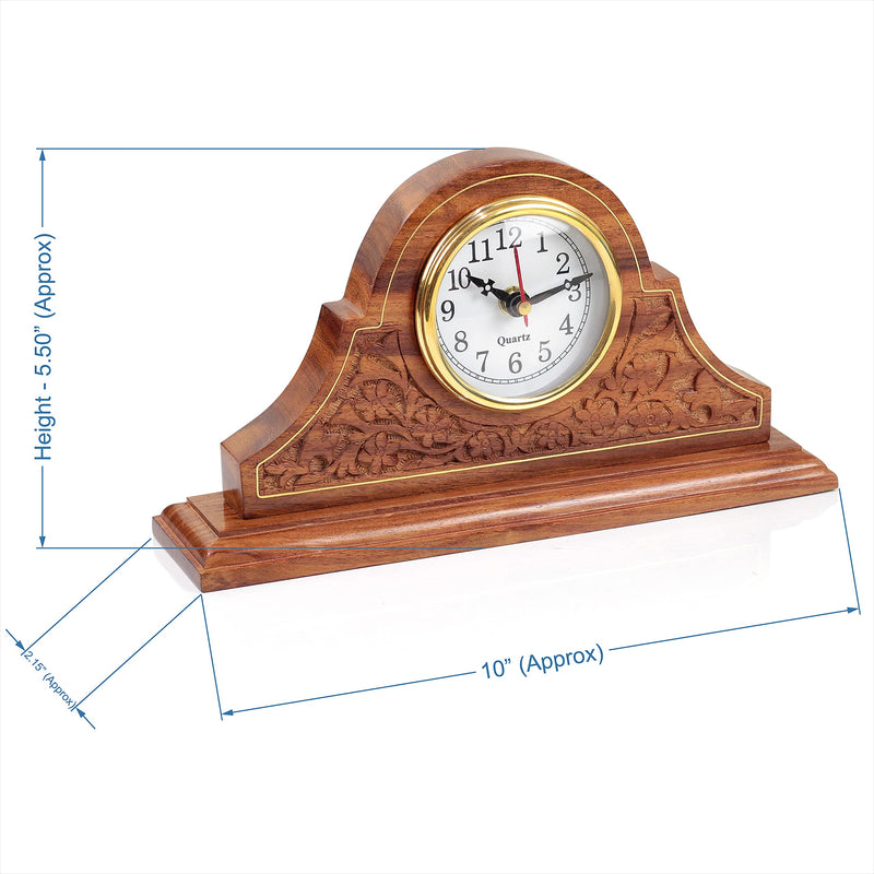 Nagina International Tambour Style Hand Carved Rosewood Design Elegant Fireplace Mantel Living Room Office Decor Clock | Quarts Lovely Home Essential | Corporate Gifts Decor