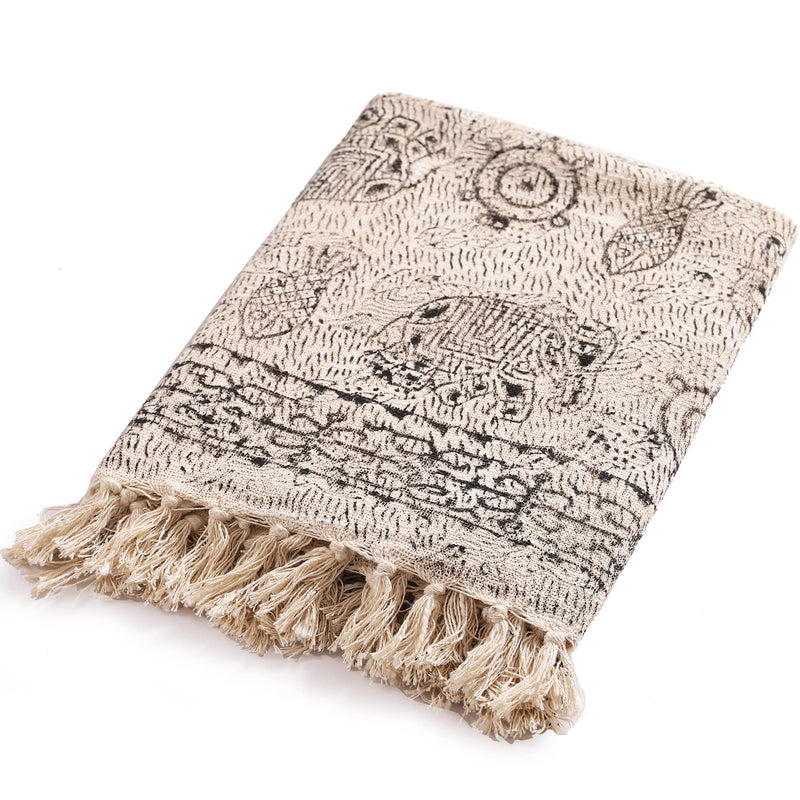 Ravaiyaa - Attitude is everything Pure Cotton Hand Block Printed Throw, Soft and No Static Stylish Blanket, Warm Throw Blanket for Bedroom & Living Room (Off White)