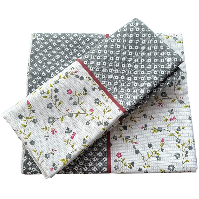 Homescape 100% Fine Cotton Summer Floral Topsheet/Odhne Wali Chaddar Single Bed 300 Tc (Grey_Pack Of 2)