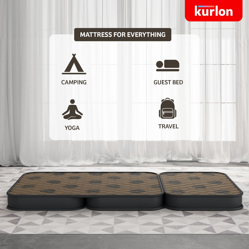 Kurl-On Kurlo Fold | Tri-fold Foam Mattress | High-Density Foam | Travel Mattress | Quilt Foam Layer | Medium Firm Support | Foldable Mattress | 72x36x4 Inches | Single Size Bed | 5 Yrs Warranty