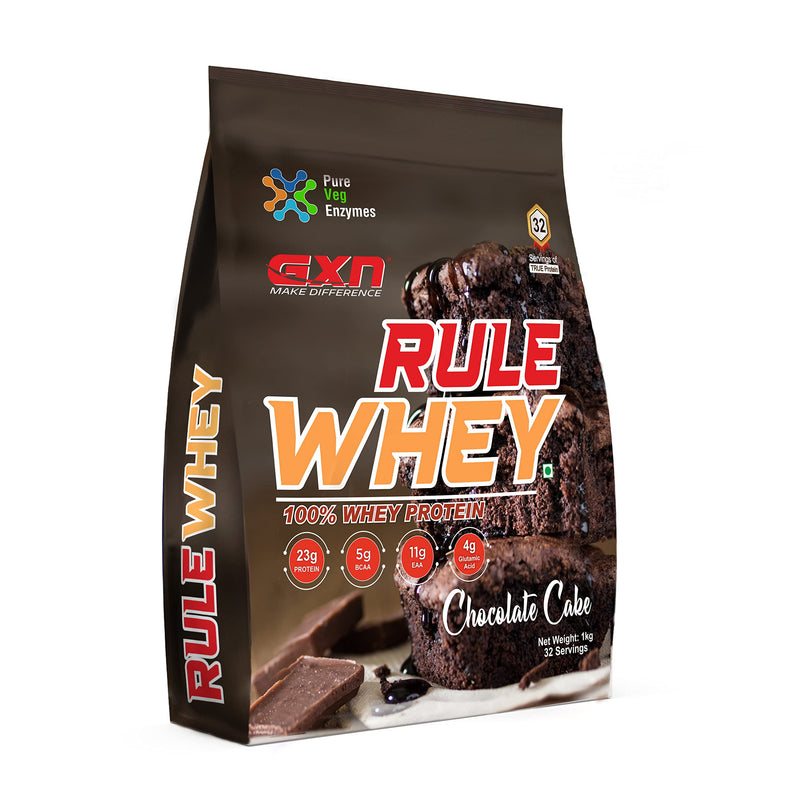 Greenex Nutrition Rule Whey Protein Powder, Pure Whey Protein Blend of Concentrate, Isolate, Hydrolyzed for Faster Muscle Recovery, Gluten & Sugar-free (Chocolate Cake, 1 KG (2.2 Lbs))