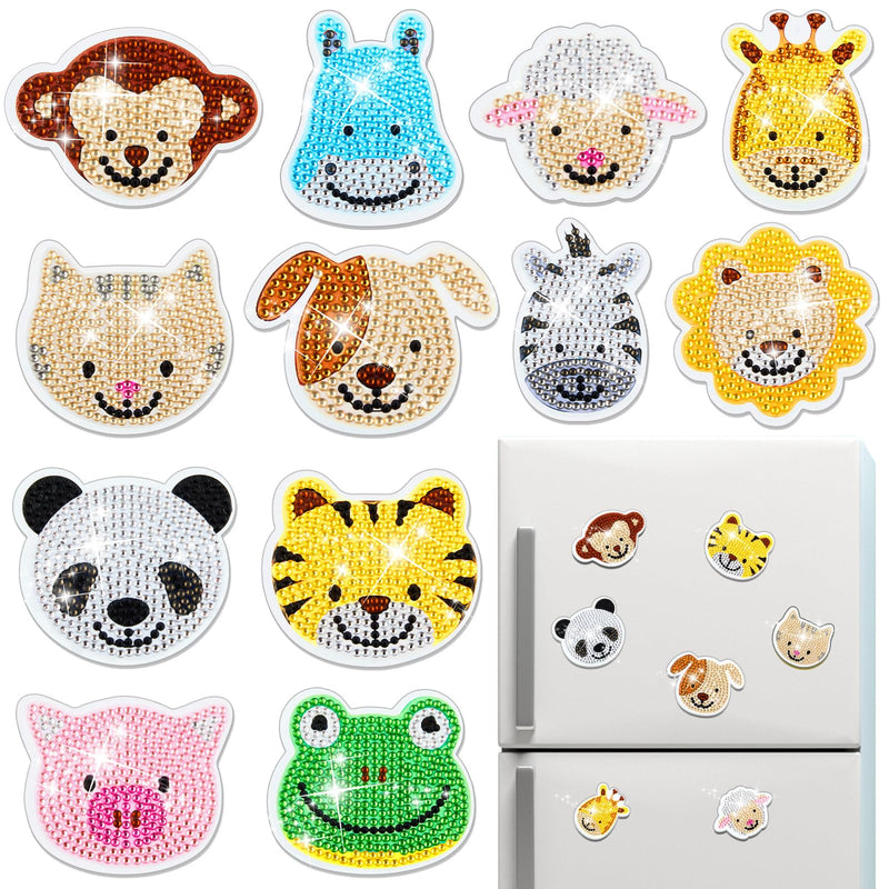 Xuhal 12 Pcs Animal Diamond Painting Magnets Cute Fridge Magnet for Kids Diamond Art Magnets DIY Refrigerator Magnets Refrigerator Stickers for Crafts Girls Adults Toddlers Boys Beginners Home