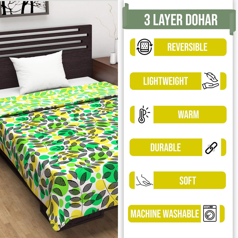 Divine Casa 120 GSM Polyester Reversible Lightweight Printed Double Bed AC Dohar Blanket - Green and D Yellow