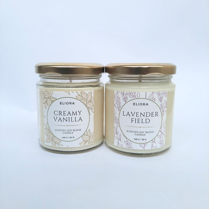 Vanilla & Lavender Eliora Scented Soy Blend Candles (Set of 2-140gms Each), Burn Time- 30 Hours, Best for Gifting