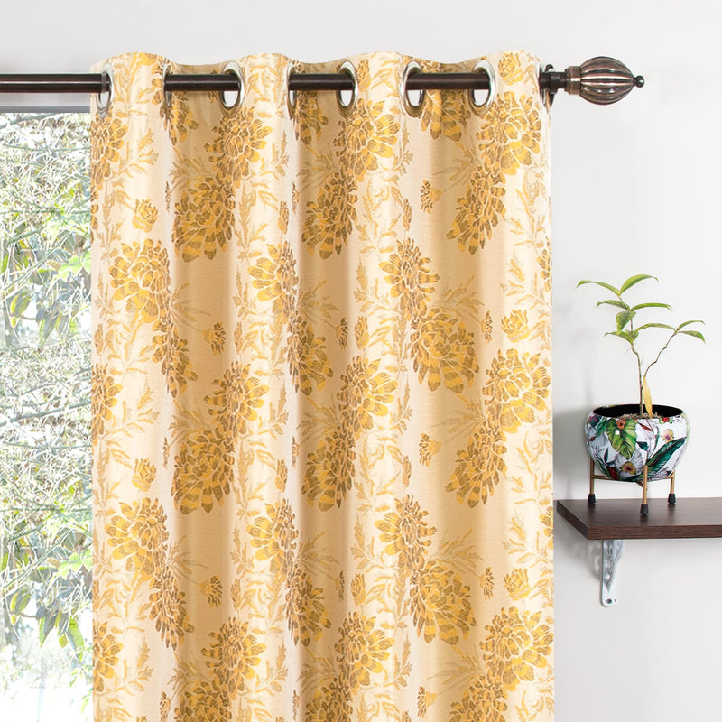 Deco Window Set of 2 Blackout Curtains for Windows 5 Feet Floral Room Darkening Thermal Insulated Soft Touch Polyester Privacy Panels with Stainless Steel Grommets (Yellow)