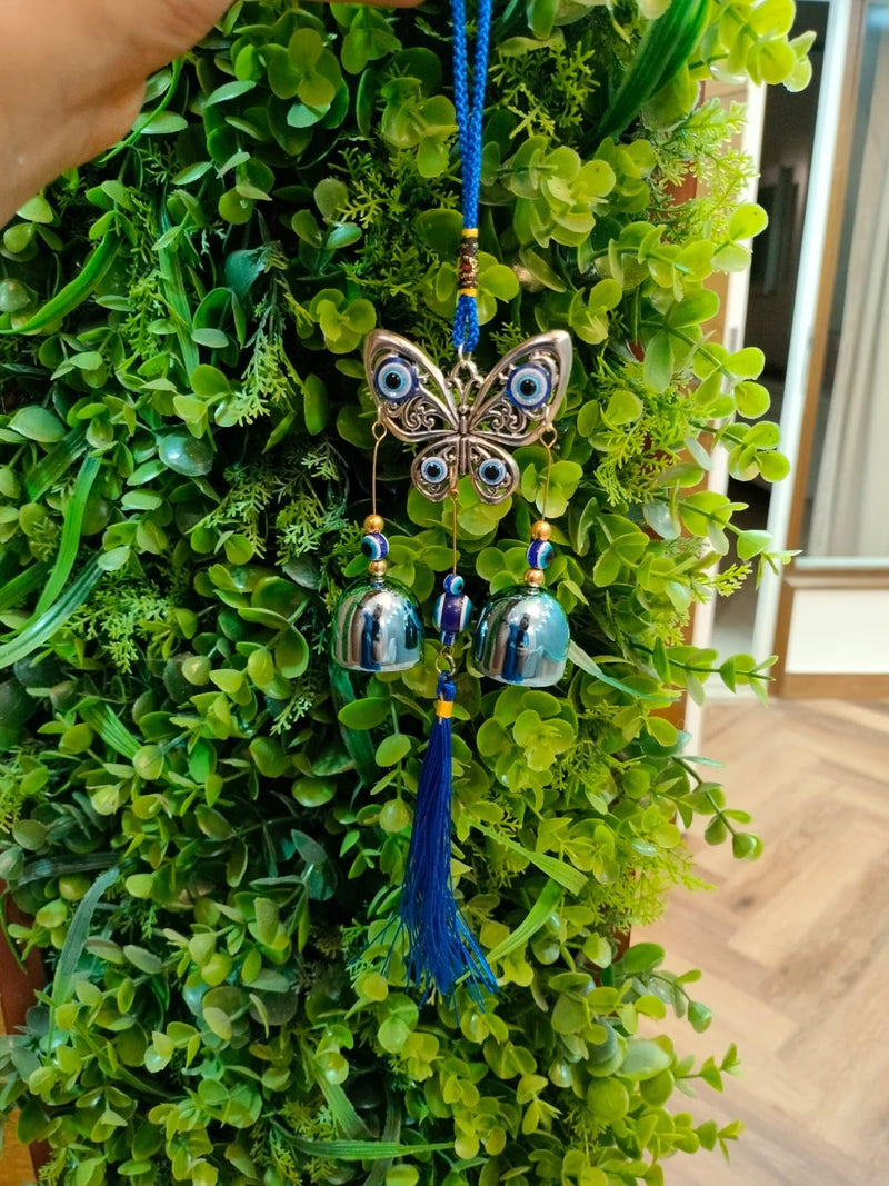 A Feng-Shui Evil Eye Wall Hanging Wind Chime with Beautiful Butterfly to Attract Money Luck & Nazar Dosh Nivaran