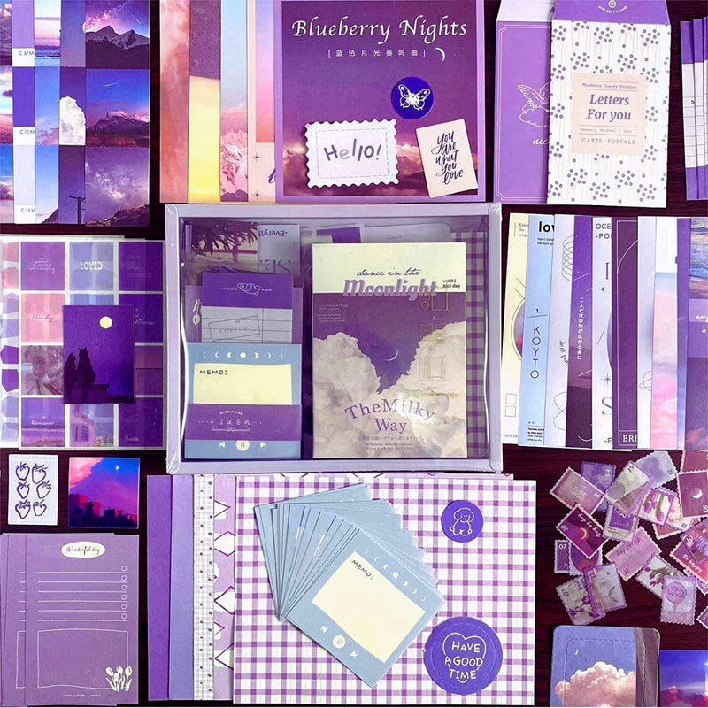 The AutoStory Aesthetic Junk Journal Kit: A6 Notebook, Stickers, DIY Craft Set for Teens, Boys, Girls. Creative Supplies for Daily Journaling, Scrapbooking (Letter from The Moon, Purple), Paper