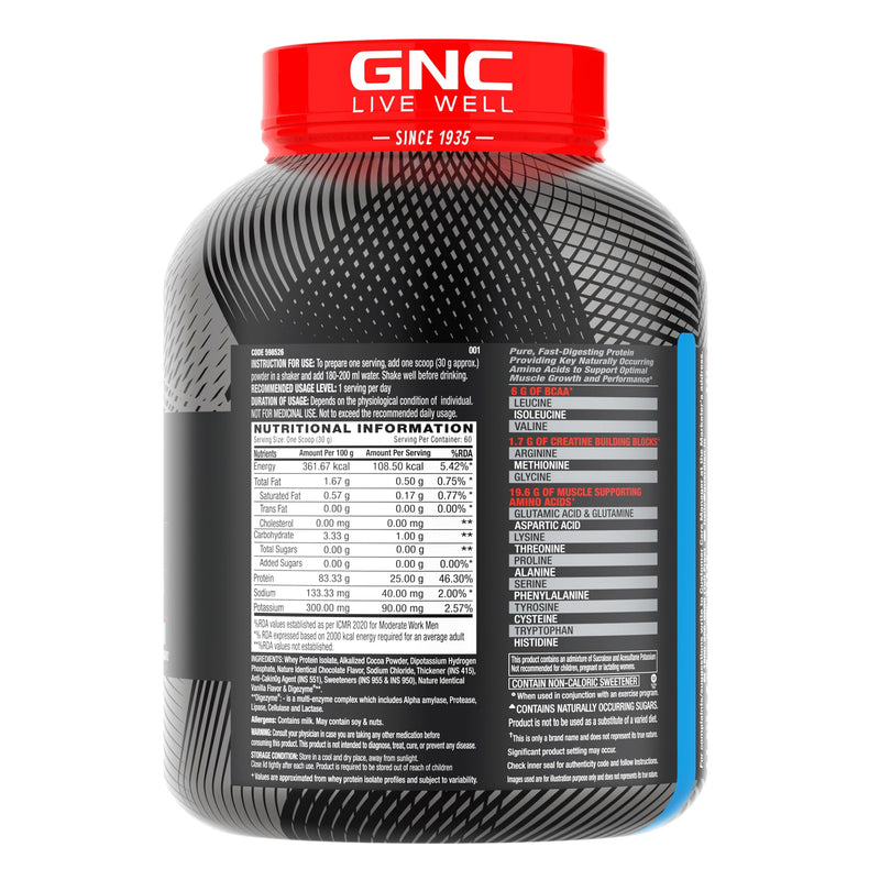 GNC AMP Pure Isolate | 4 lbs | Boosts Performance | Increases Strength & Muscles | DigeZyme® For Easy Digestion | Informed Choice Certified | 25g Protein | 5g BCAA | Vanilla Custard