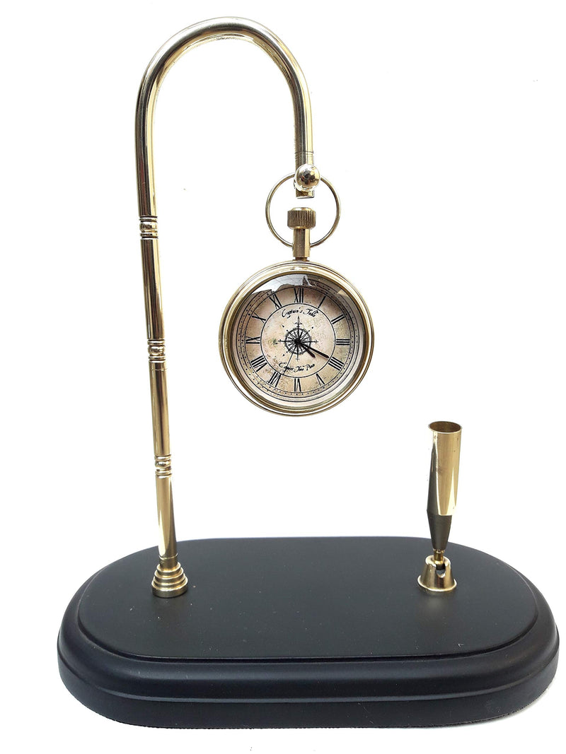 KV Collection Beautiful Table Clock with Pen Holder & Wooden Base. Exclusive Gifting idea.