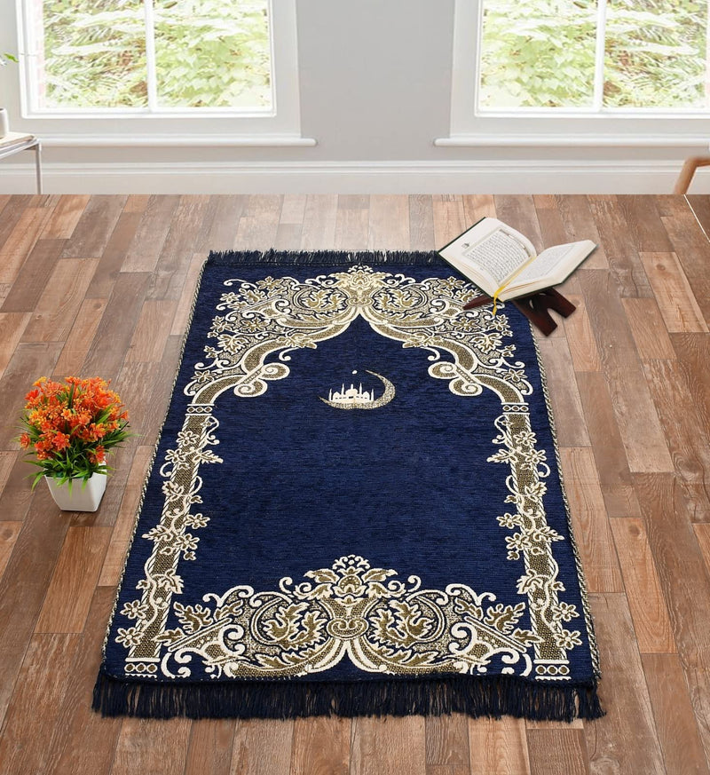 KETOSTICS Chenille Soft Rectangular Shape Prayer Mat Foldable 4X2 Feet (Blue Moon)