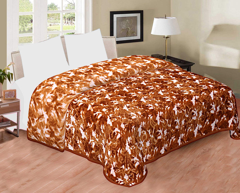 SPANGLE Printed Floral Self Warm Soft Luxurious 480 TC Micro Fibre Double Bed Blanket (Golden)