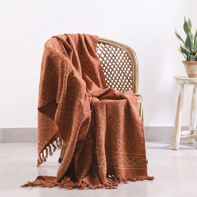 Ravaiyaa - Attitude is everything Indian Hand Block Printed Blanket, Handloom Cotton Throw, Home Sofa & Bed Decor Throw 72"x50" Inch (Orange)