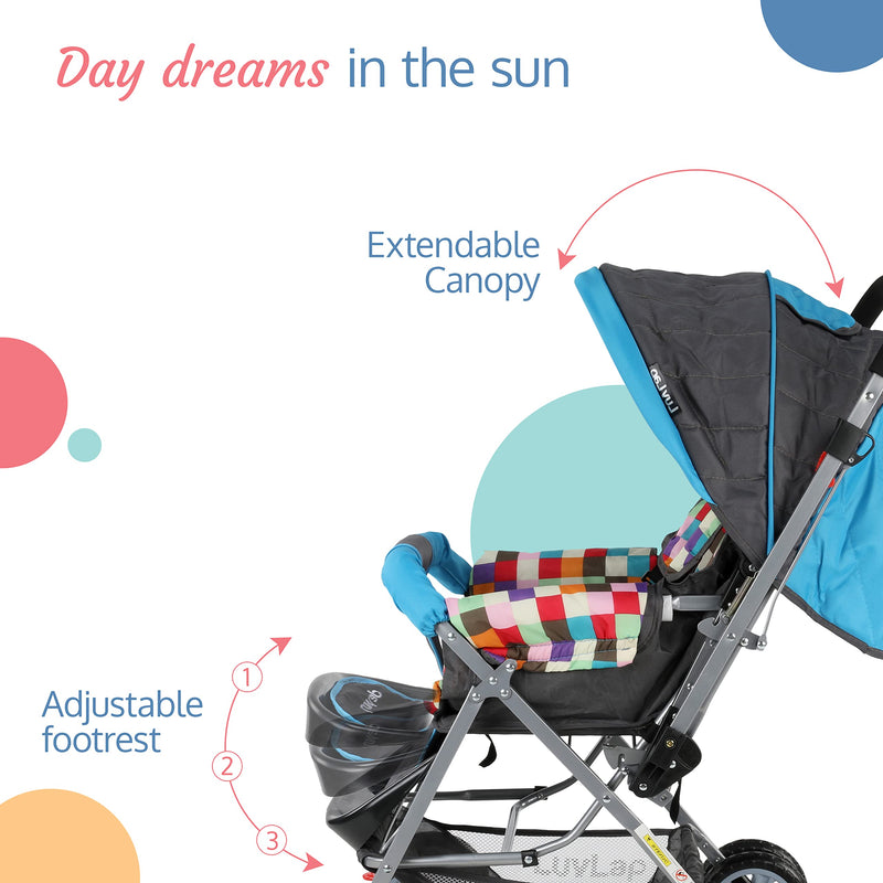 LuvLap Sunshine Baby Stroller/Pram For 0 To 3 Years, New Born/Toddler/Kid, 5 Point Safety Harness, Adjustable Backrest, 360° Swivel Wheel, Large Storage Basket, Reversible Handlebar (Teal)