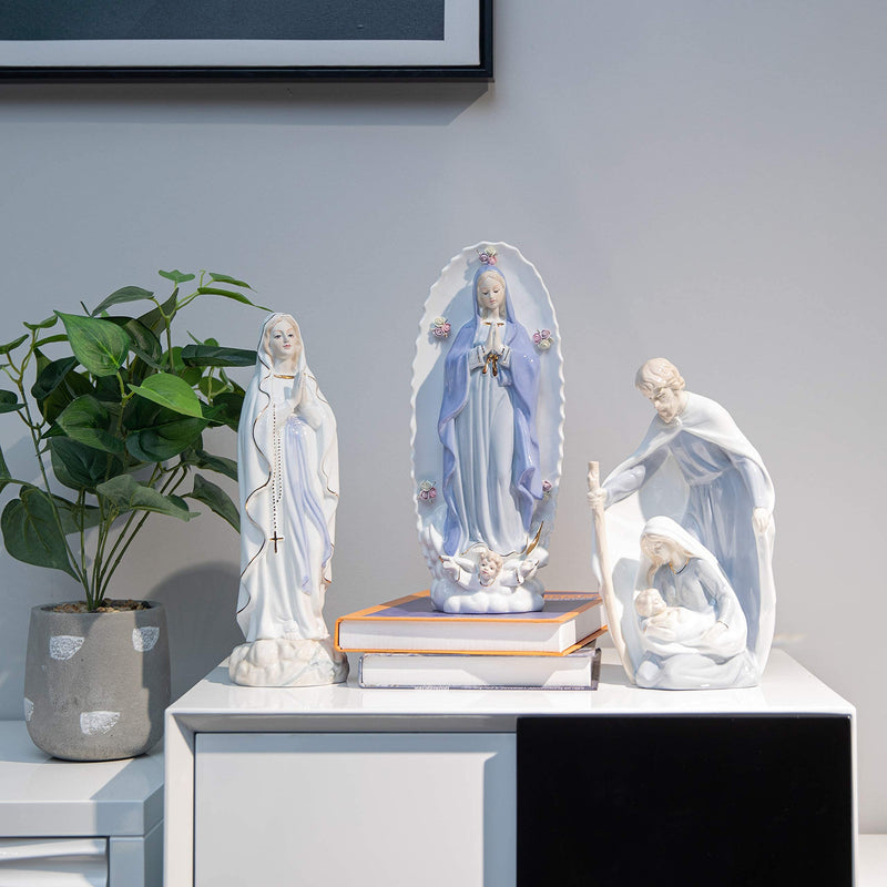 YLINSHA St Joseph Statue, Virgin Mary Statue, Holy Family Statue, Home Decor for Parents and Elders Who Love Religious Inspiration,Ask God to Stop The Plague