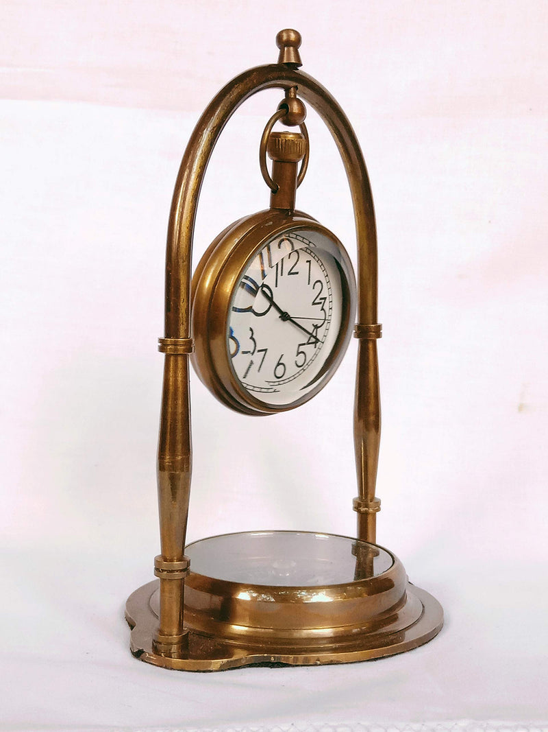 Ridhi Home & Decor Brass Desk Clock with Compass for Home and Office Decor