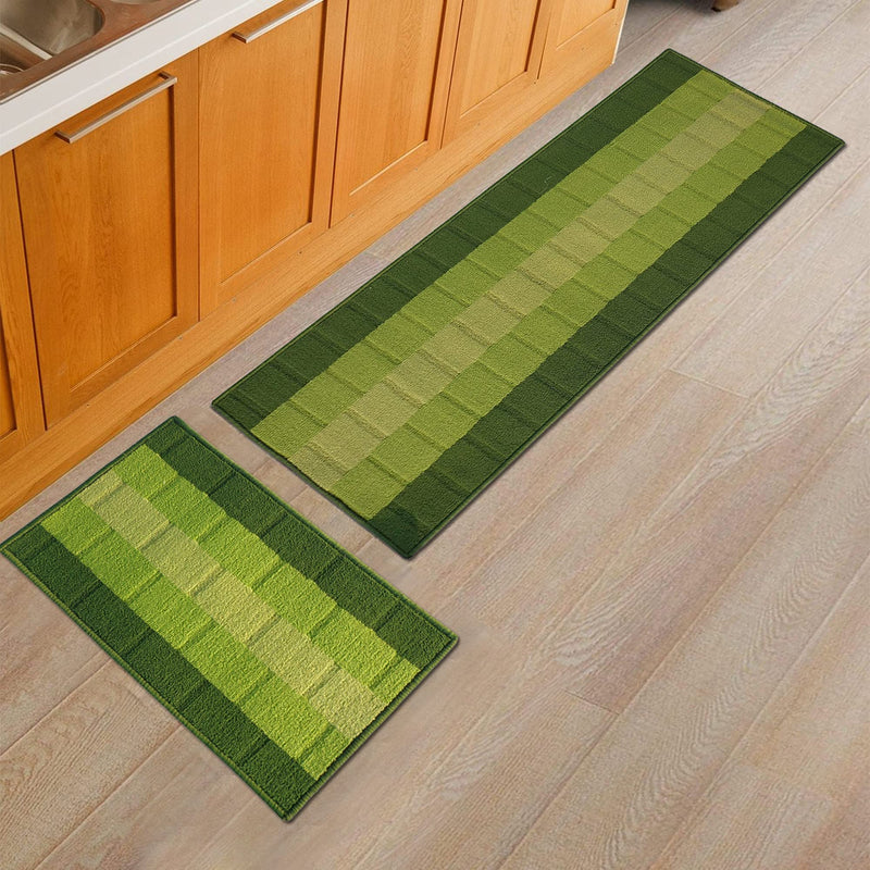 Status Interieur Anti Skid Washable Micro Polyester Luxury Floor Door Mat Runner, Combo Set of 2 Pcs (Green.)