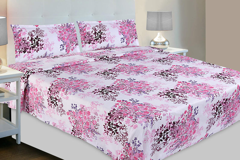 haus & kinder 100% Cotton Bed Sheet for King Size Bed, 1 King Size Bedsheet Cotton (108 x 108 Inches) with 2 Pillow Covers | 186 TC Bedsheet for Double Bed King Size Greek Garden Romance (Pink)