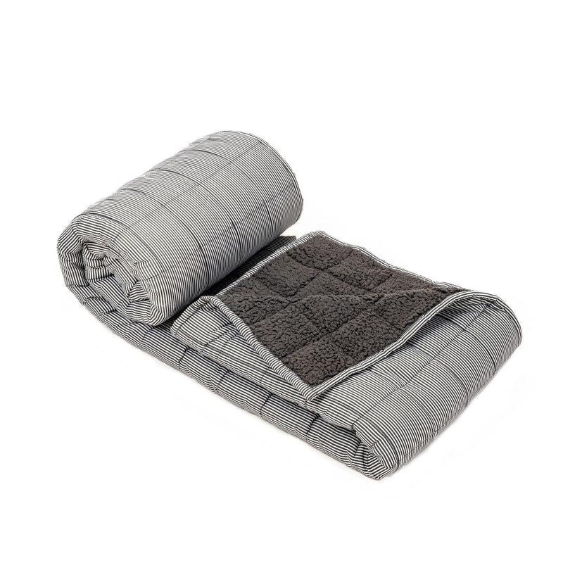 HOUSE OF CHARU |All Season Blanket | Grey Striped - Sherpa Weighted Blanket | Cotton Material Filled with High Density Glass Beads |Anxiety Blanket | Standard Size (50" x 75")