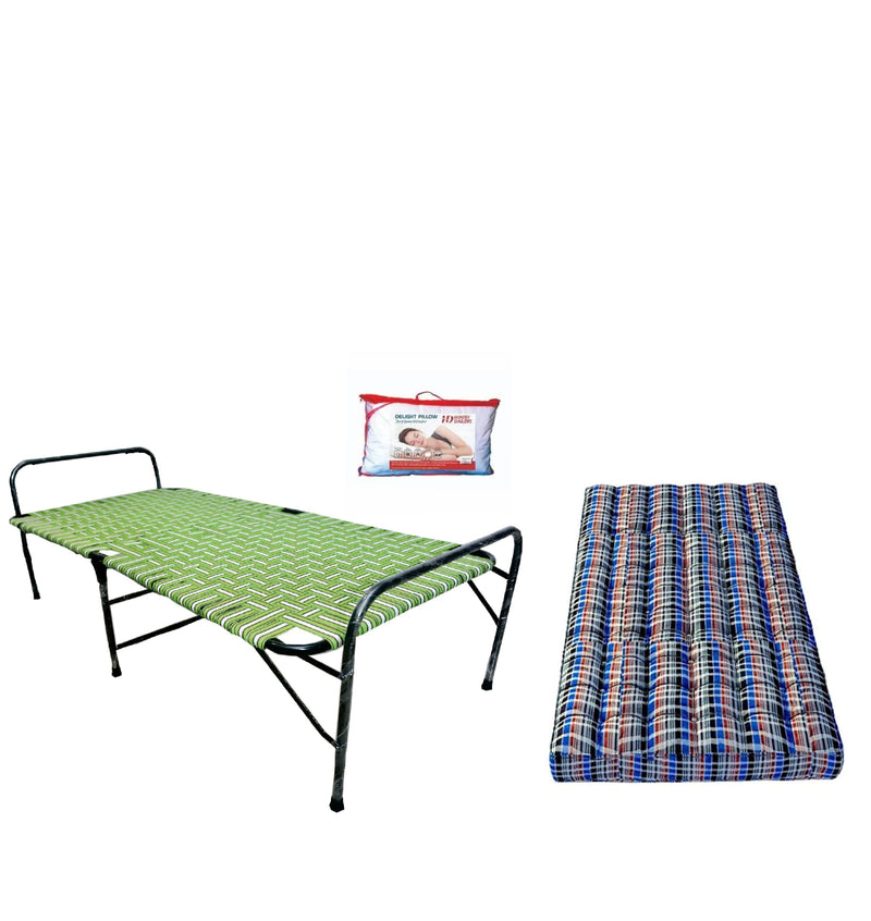 PS PARVESH SMART Metal Stainless Steel Niwar Folding Bed With Mattress And Pillow (Combo) For Home (Size 36X72), Fullxl, Multicolour