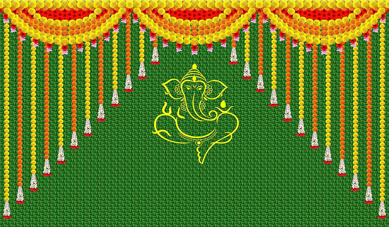 S2S Traditional Banana Leaf with Flower Backdrop | for Pooja Decoration Background Curtain Cloth | for All Festivals/House Hold Functions | 5 Feet Height & 8 Feet Width