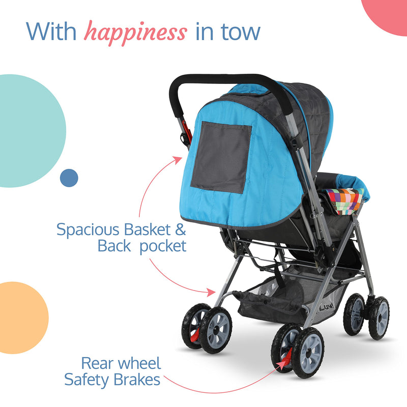 LuvLap Sunshine Baby Stroller/Pram For 0 To 3 Years, New Born/Toddler/Kid, 5 Point Safety Harness, Adjustable Backrest, 360° Swivel Wheel, Large Storage Basket, Reversible Handlebar (Teal)