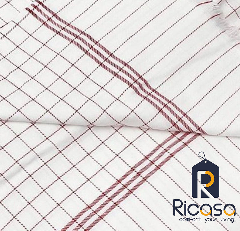 Ricasa 100% Cotton Reversible Checkered Double Summer Blanket/Khes/Cotton Blanket/Top Sheet/Chaddar/Dohar Without Filing- Set of 1 pc (1, Red)